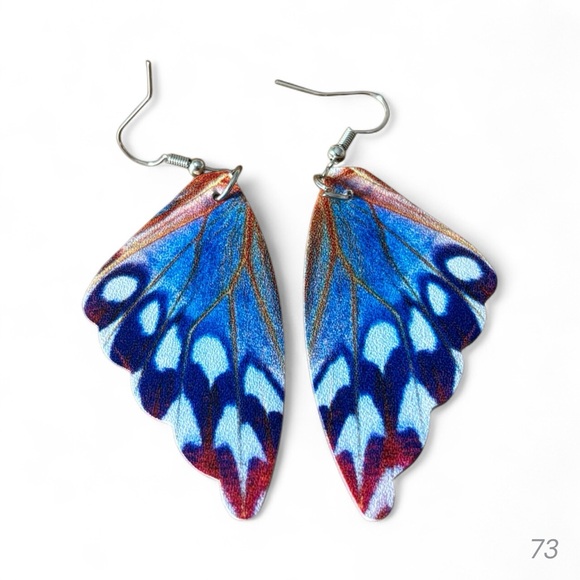 Blue, Pink and White Butterfly Wing Earrings - Picture 2 of 3